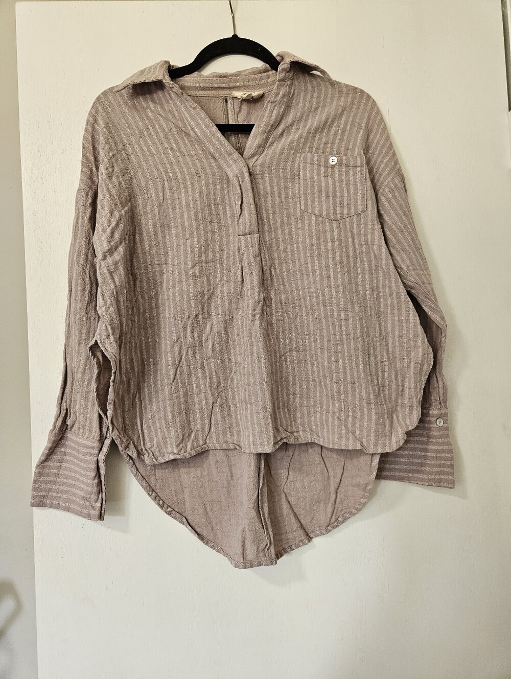 Reset by Jane Mauve Striped Cotton Linen Open Back Blouse Shirt M